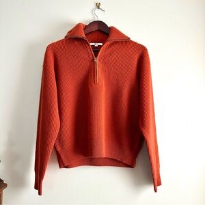 Uniqlo Ribbed Half-Zip V-Neck Sweater in Burnt Orange
